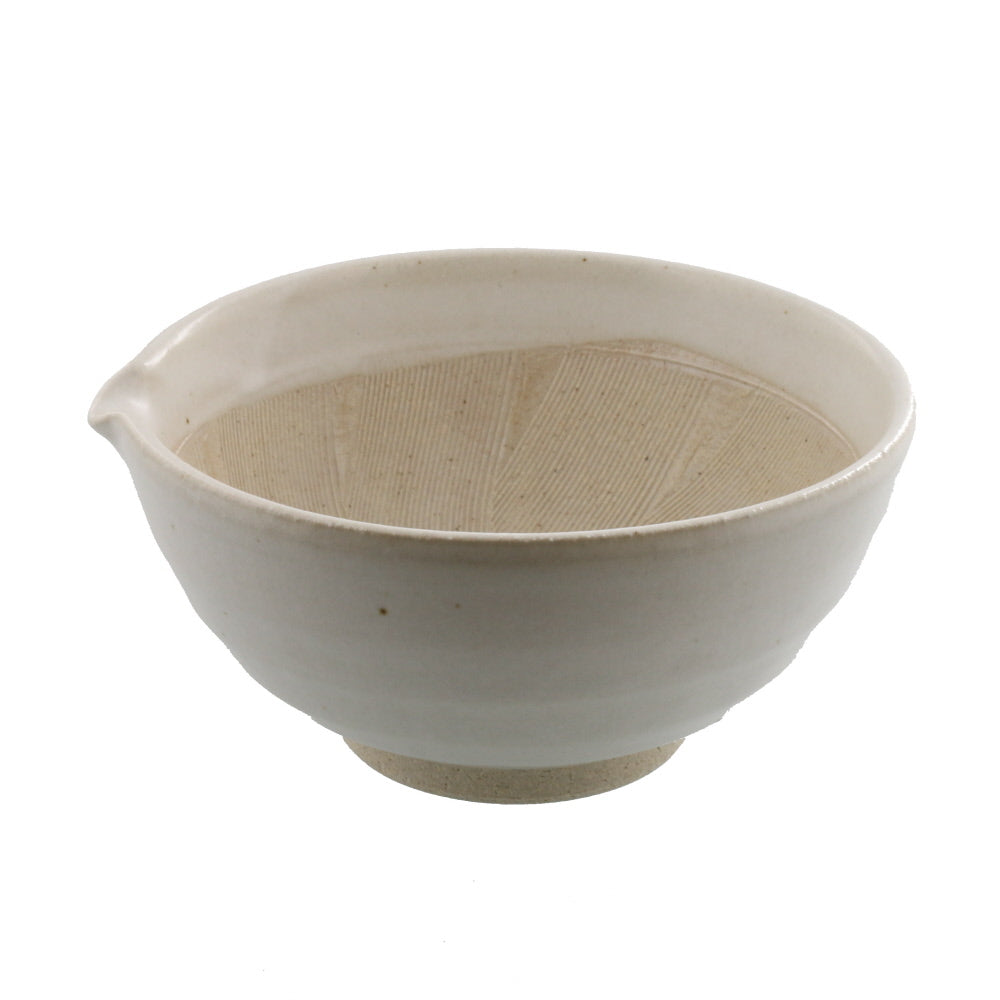 Ceramic Mortar (Suribachi) with Spout 7.7 inches Handmade White Karatsu