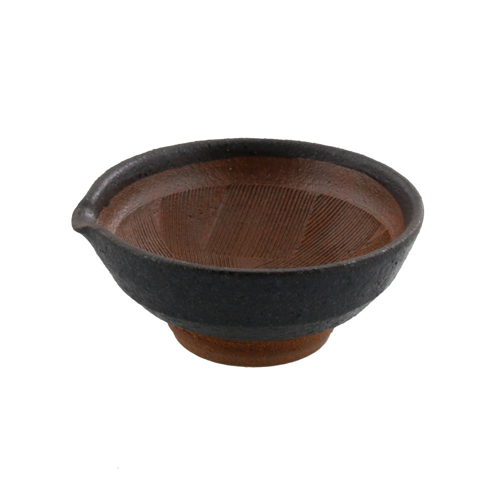 Ceramic Mortar (Suribachi) with Spout 4.7 inches Handmade Black (Kuro Kesshou)