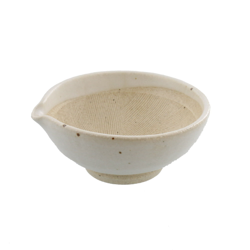Ceramic Mortar (Suribachi) with Spout 4.7 inches Handmade White Karatsu