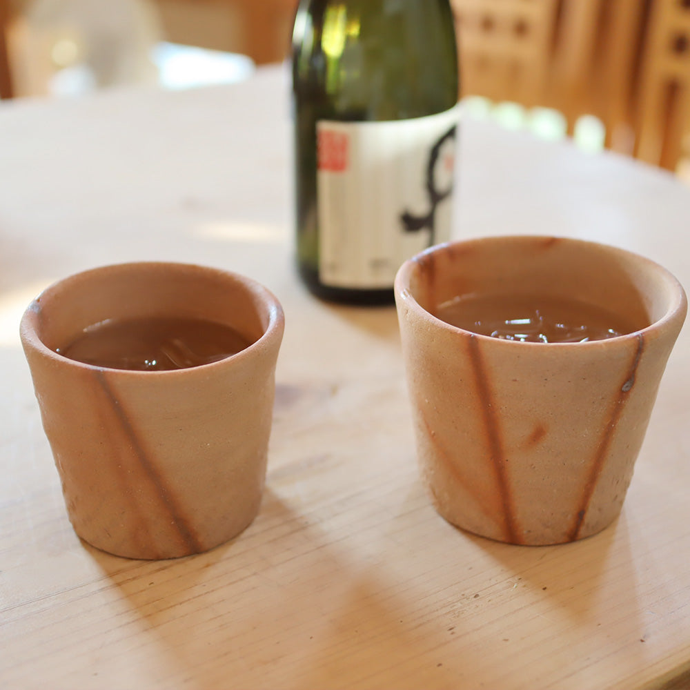 Ogawa Kiln 8.1 oz and 11.8 oz Soba Choko Cups, Set of 2, Japanese Jumon Pottery