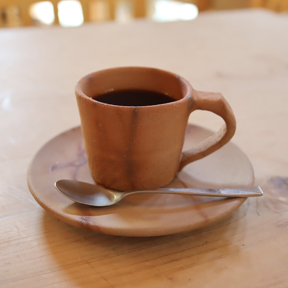 Ogawa Kiln 7.4 oz Coffee Mug and Saucer Jumon Pottery