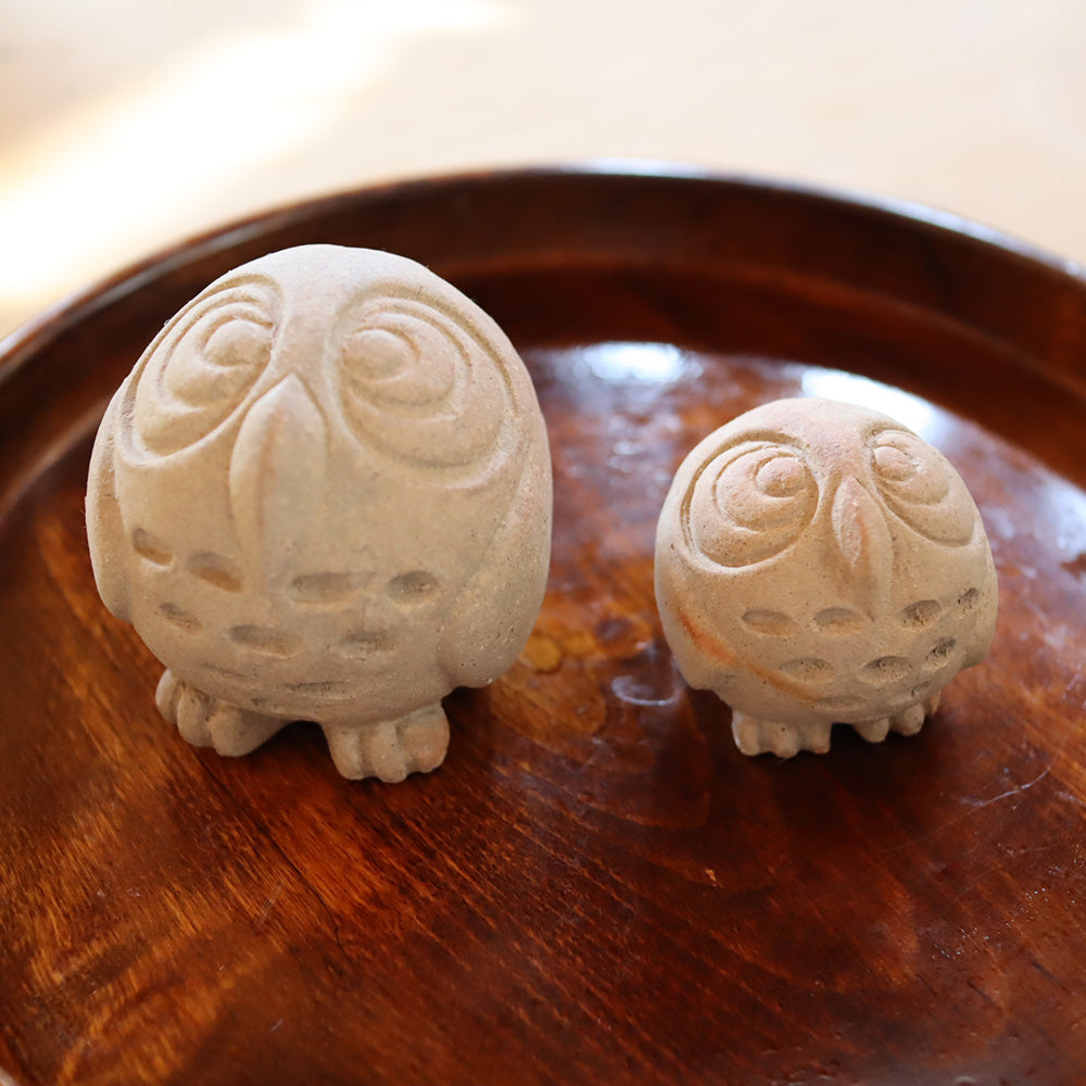 Ogawa Kiln Korokoro Fukuro Owl Figures Jumon Pottery Set of 2
