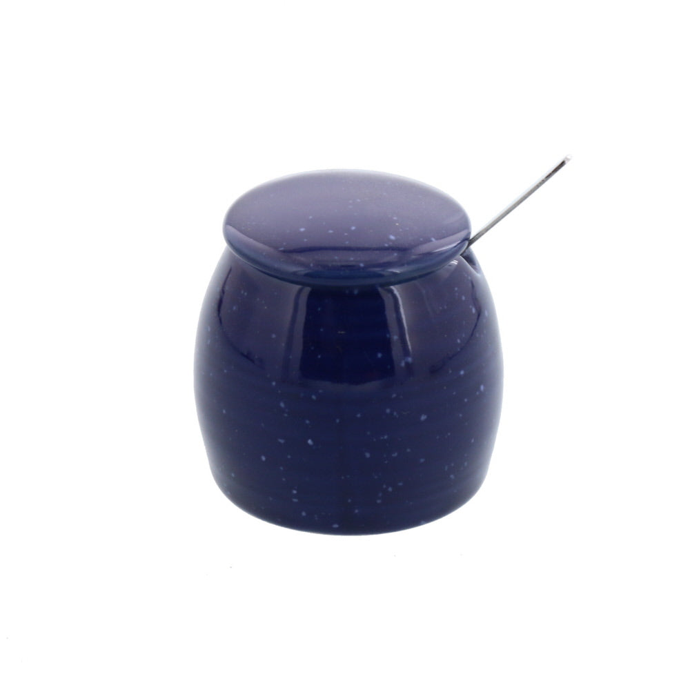 Blue Porcelain Seasoning and Condiment Pot with Spoon - Starry Sky