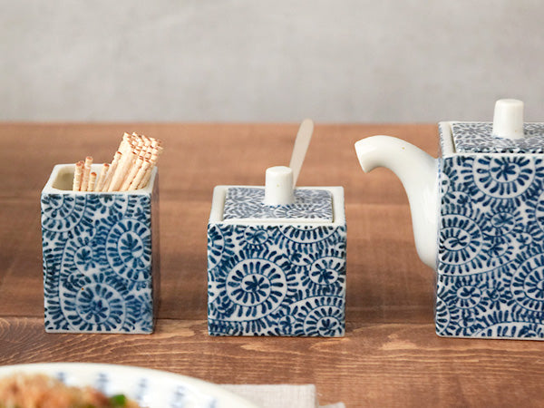 Porcelain Sauce Dispenser Bottle, Condiment Pot and Toothpick Holder Set - Tako Karakusa