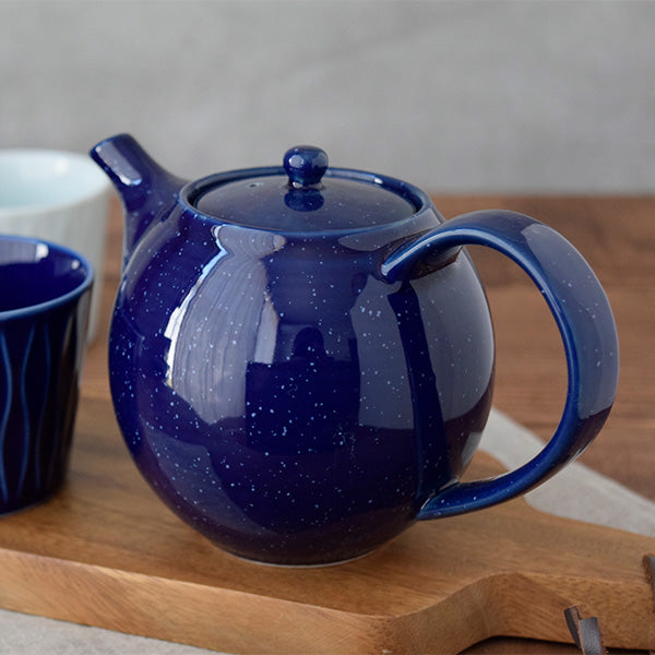 Navy Blue Round Ceramic Teapot (520 cc, 17.6 oz) - Starry Sky