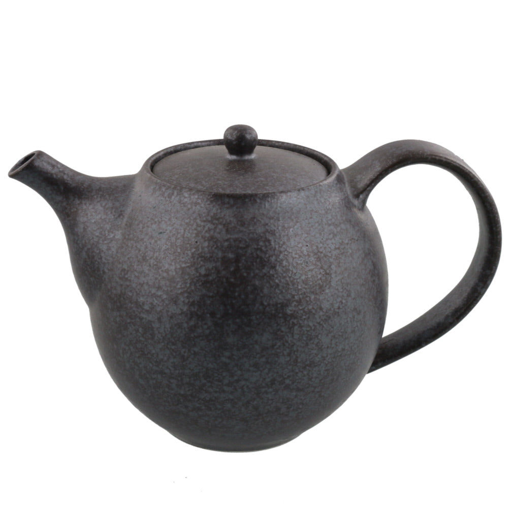 Round Ceramic Teapot (520 cc, 17.6 oz) - Silver Black