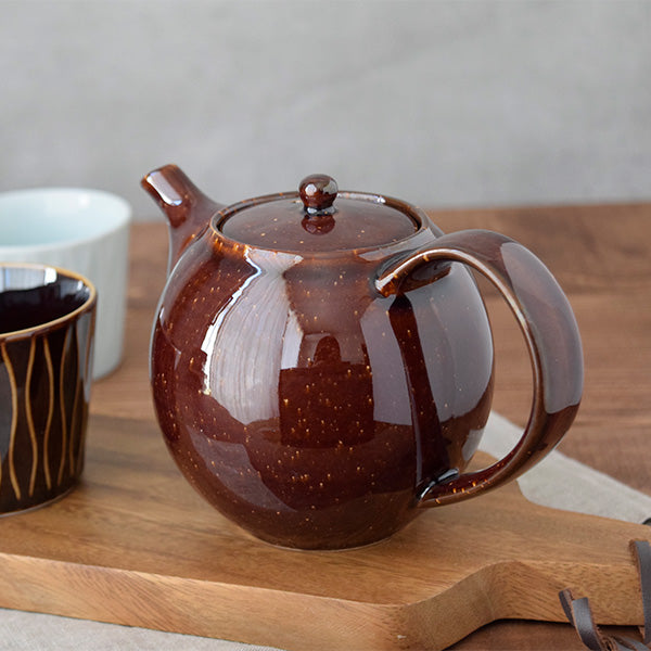 Round Ceramic Teapot (520 cc, 17.6 oz) - Gold Crystal