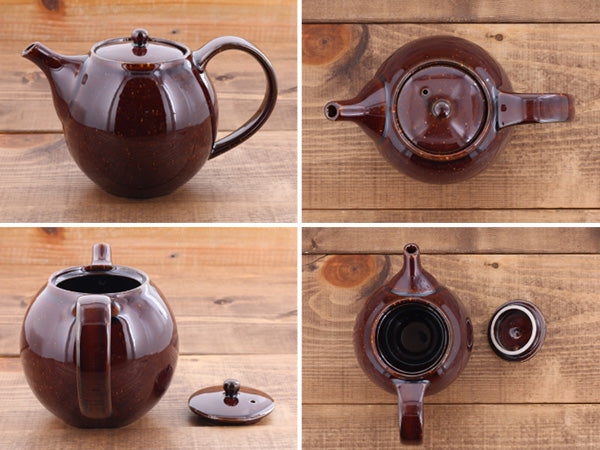 Round Ceramic Teapot (520 cc, 17.6 oz) - Gold Crystal