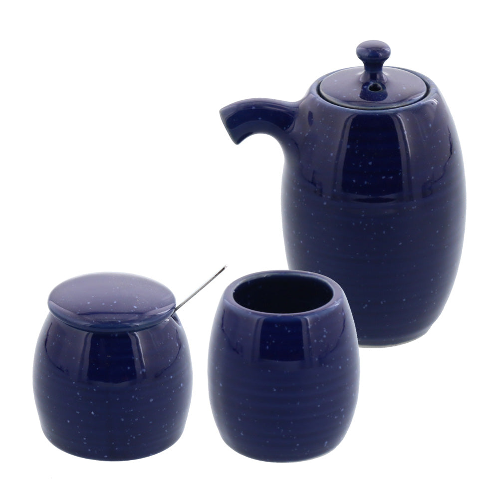 Blue Porcelain Sauce Dispenser Bottle, Condiment Pot and Toothpick Holder Set - Starry Sky