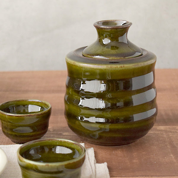 5 oz (150 cc) Sake Bottle (Tokkuri) with Warmer - Olive Green