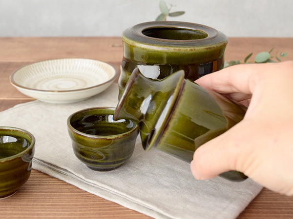 5 oz (150 cc) Sake Bottle (Tokkuri) with Warmer - Olive Green