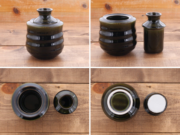 5 oz (150 cc) Sake Bottle (Tokkuri) with Warmer - Olive Green