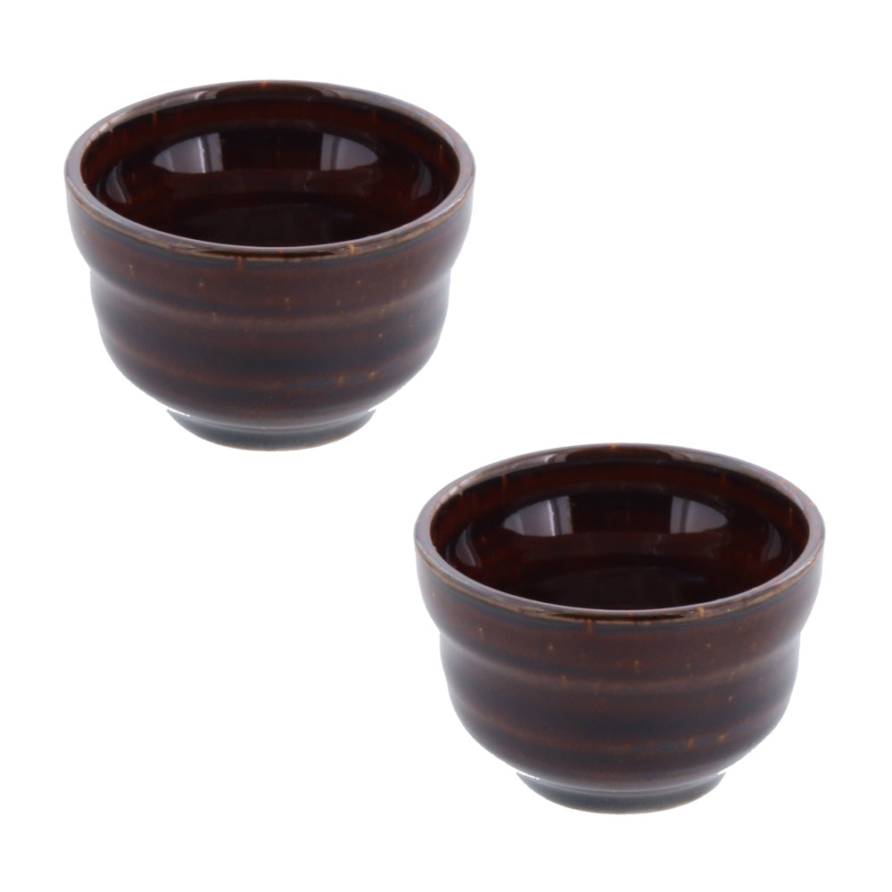 1.5 Ounce Brown Porcelain Sake Cups (Guinomi) Set of 2 - Gold Crystal