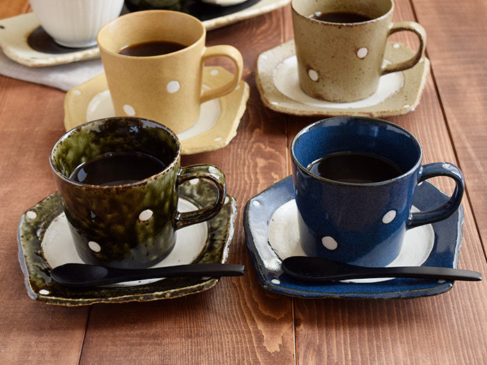 Minoruba Polka Dot Coffee Mug and Saucer Set of 2 - Blue