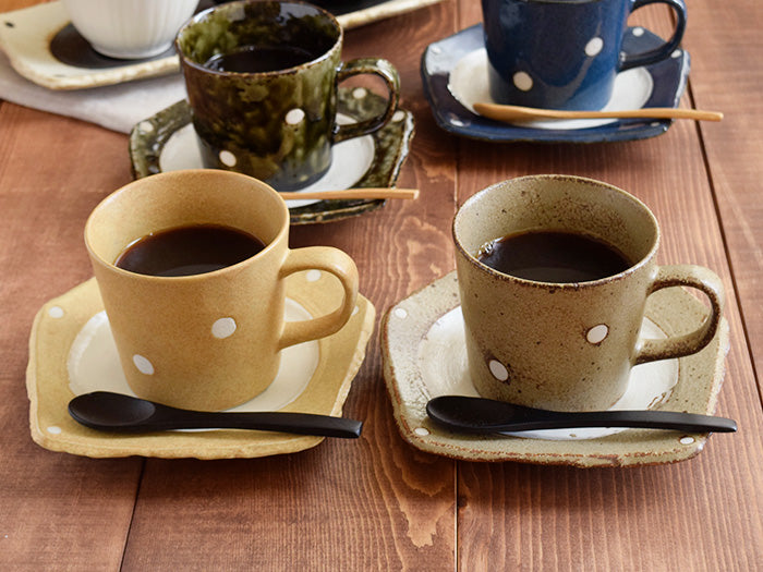 Minoruba Polka Dot Coffee Mug and Saucer Set of 2 - Gray