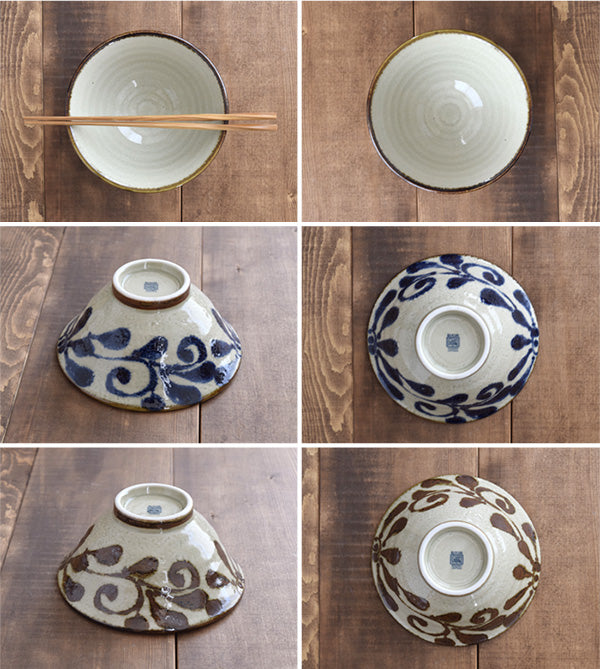 Ryukyukarakusa Rice Bowls with Chopsticks Set of 2 - Blue