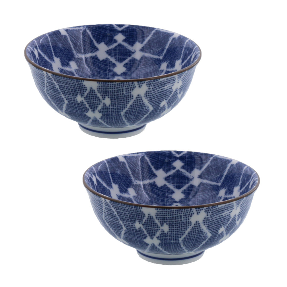 Nijimi Sometsuke Blue Rice Bowls Set of 2 - Hishimon