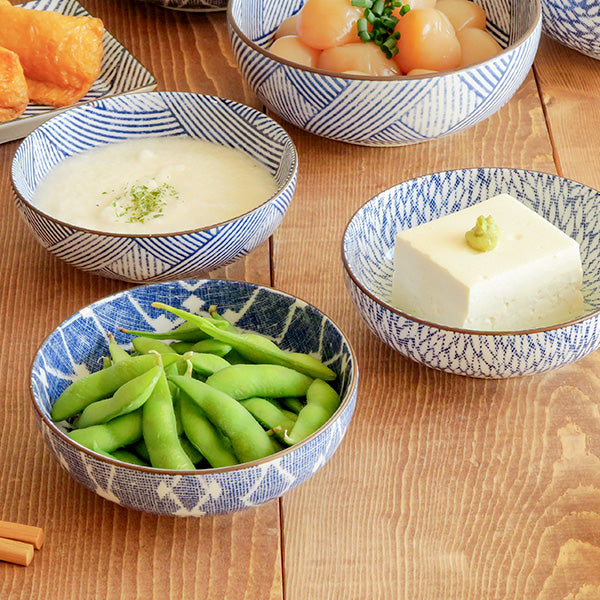 Nijimi Sometsuke 5.1" Blue Appetizer Bowls Set of 4 - Hishimon