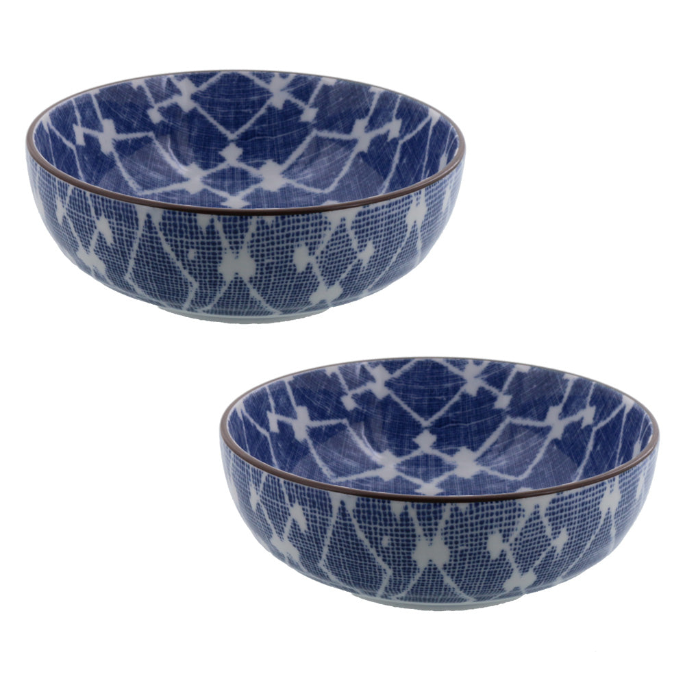 Nijimi Sometsuke 6.1" Blue Appetizer Bowls Set of 2 - Hishimon