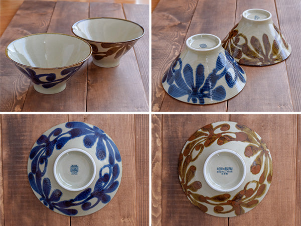 Ryukyukarakusa Trapezoidal Donburi Bowls Set of 2 - Blue
