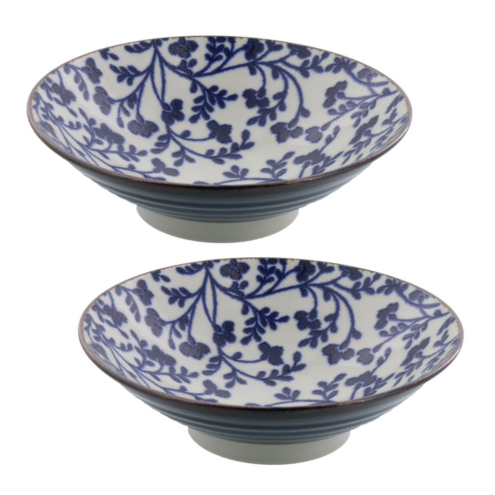 Wide and Shallow Floral Noodle Bowls Set of 2 - Kusabana