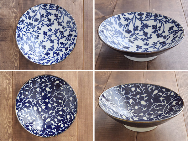 Wide and Shallow Floral Noodle Bowls Set of 2 - Hanakarakusa