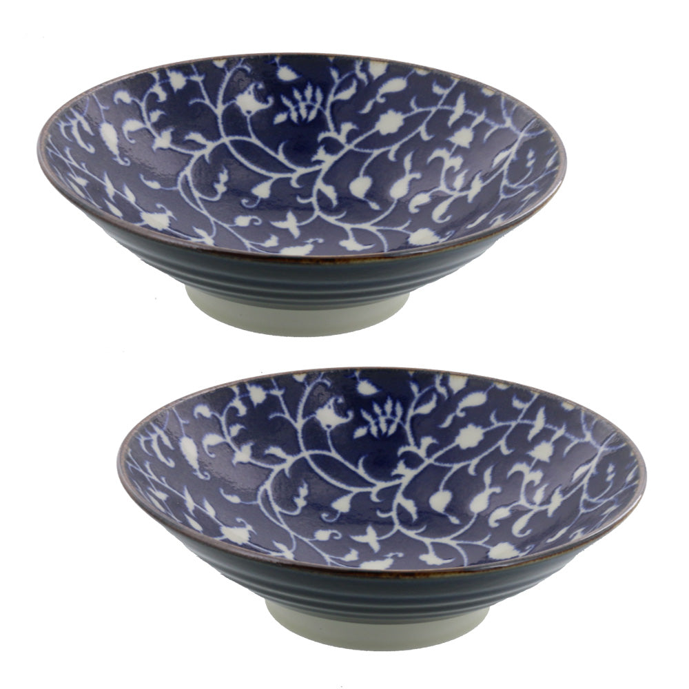 Wide and Shallow Floral Noodle Bowls Set of 2 - Hanakarakusa