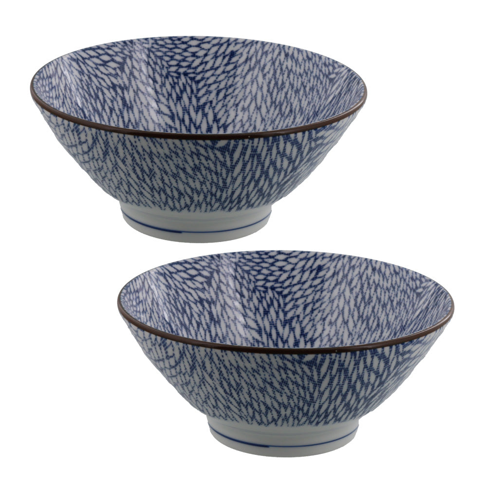 Nijimi Sometsuke Blue Trapezoidal Donburi Bowls Set of 2 - Mujina Kiku