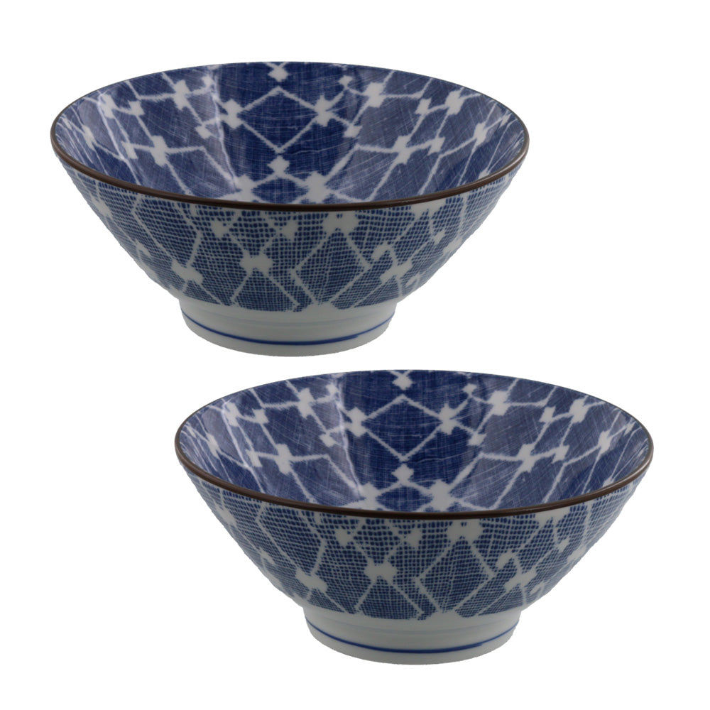 Nijimi Sometsuke Blue Trapezoidal Donburi Bowls Set of 2 - Hishimon