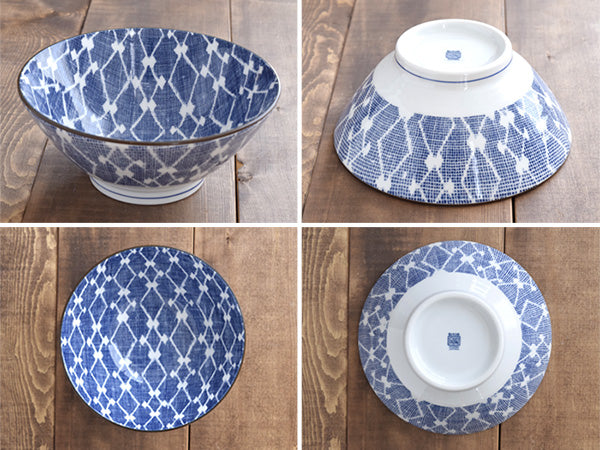 Nijimi Sometsuke Blue Trapezoidal Donburi Bowls Set of 2 - Hishimon