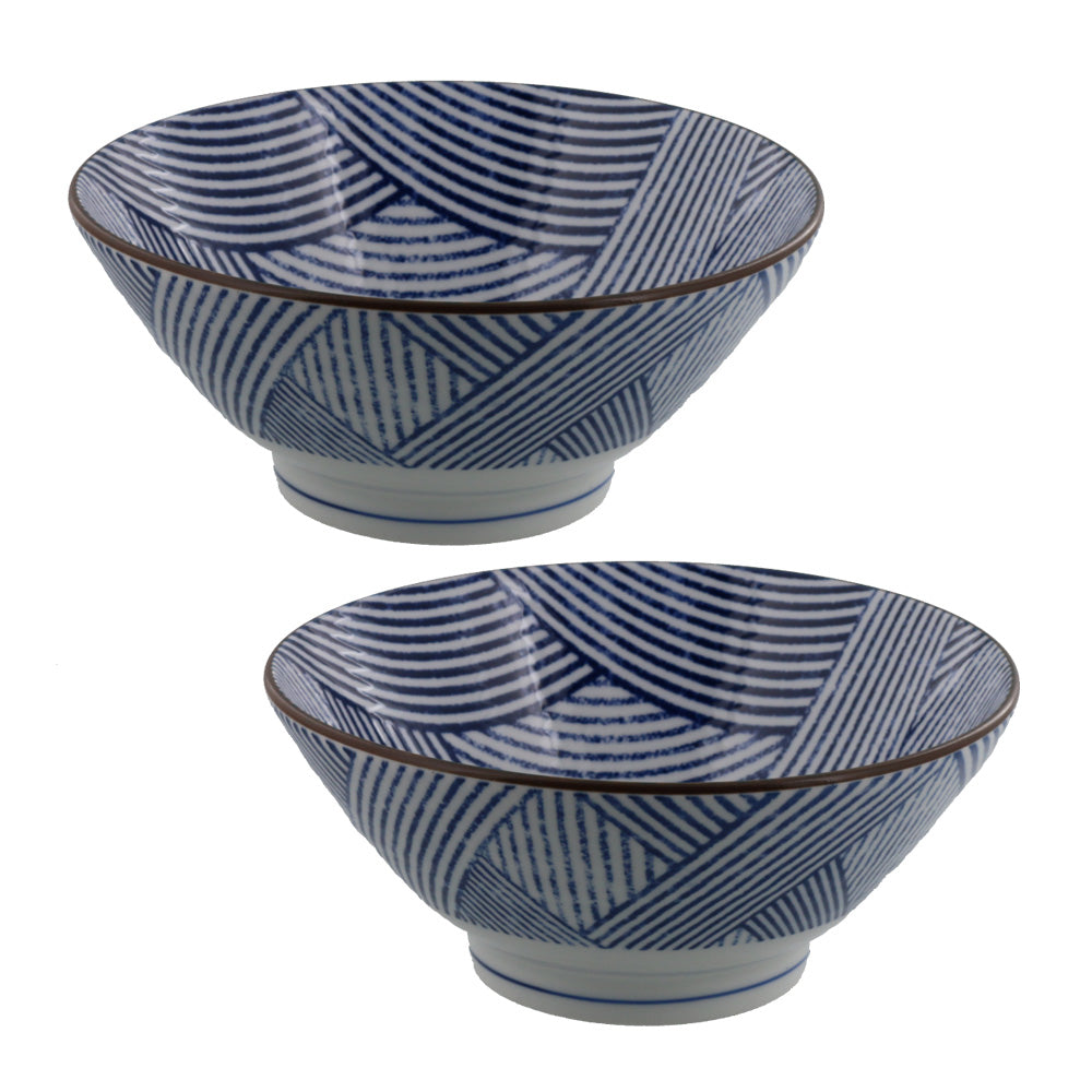 Nijimi Sometsuke Blue Trapezoidal Donburi Bowls Set of 2 - Shimakoushi