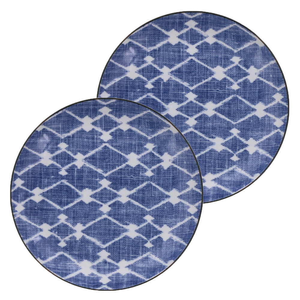 Nijimi Sometsuke Blue 8.5" Plates Set of 2 - Hishimon