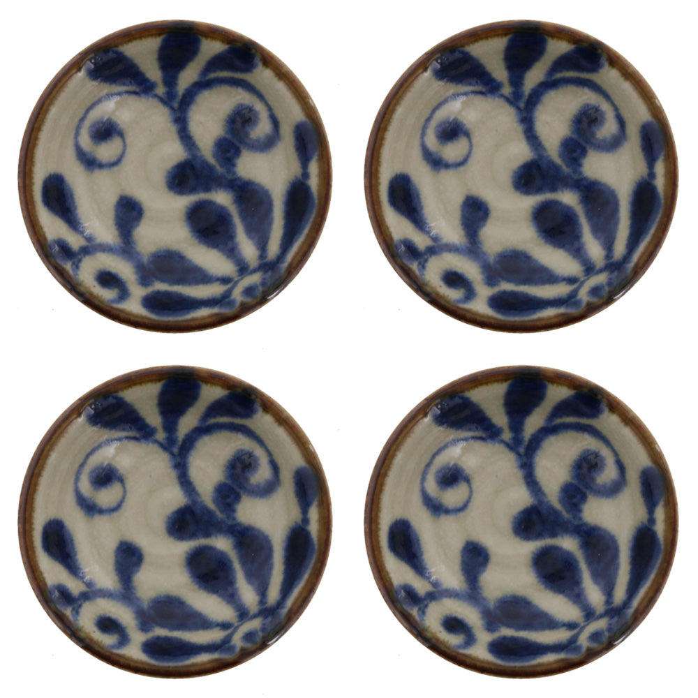Ryukyukarakusa Mamezara 3.7" Condiment Dishes Set of 4 - Blue