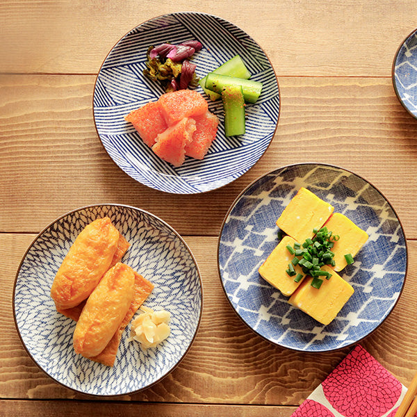 Nijimi Sometsuke 6.2" Blue Appetizer Plates Set of 4 - Hishimon