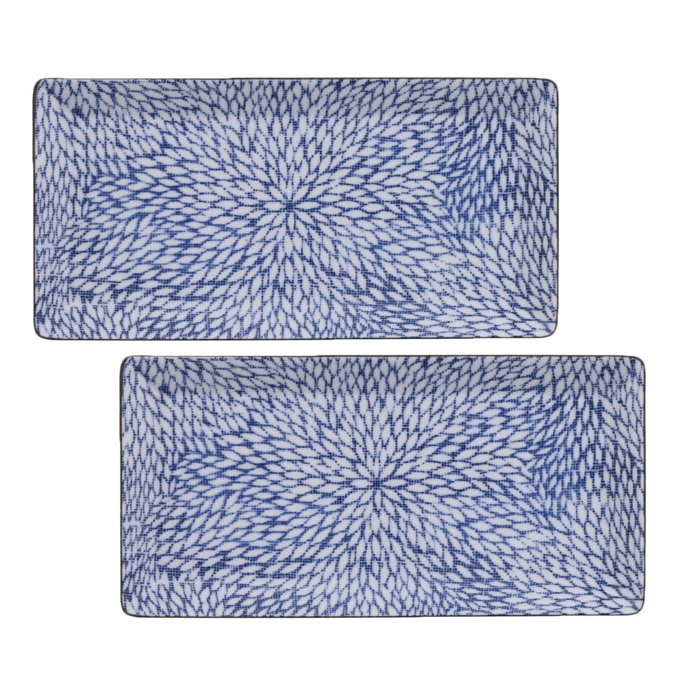 Nijimi Sometsuke Blue Rectangular Appetizer Plates Set of 2 - Mujina Kiku