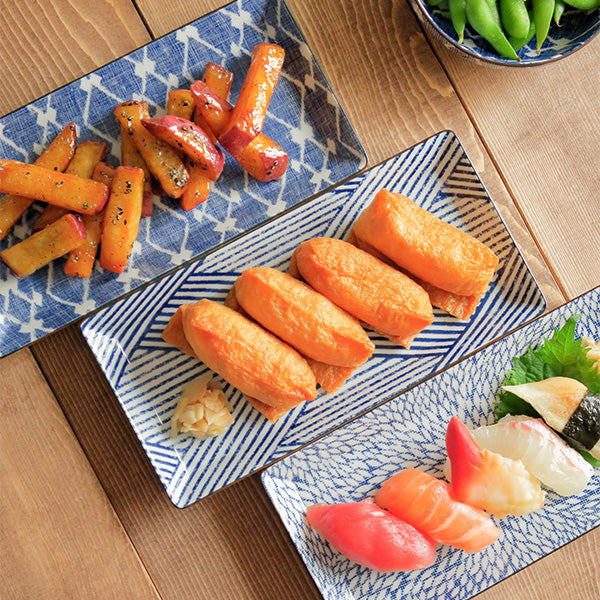 Nijimi Sometsuke Blue Rectangular Appetizer Plates Set of 2 - Hishimon