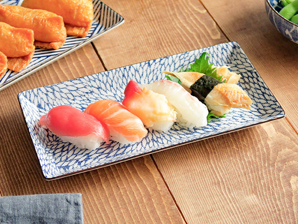 Nijimi Sometsuke Blue Rectangular Appetizer Plates Set of 2 - Mujina Kiku