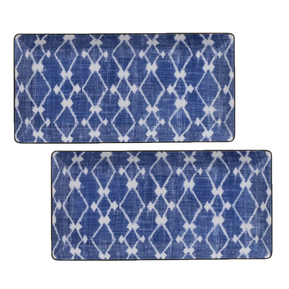 Nijimi Sometsuke Blue Rectangular Appetizer Plates Set of 2 - Hishimon