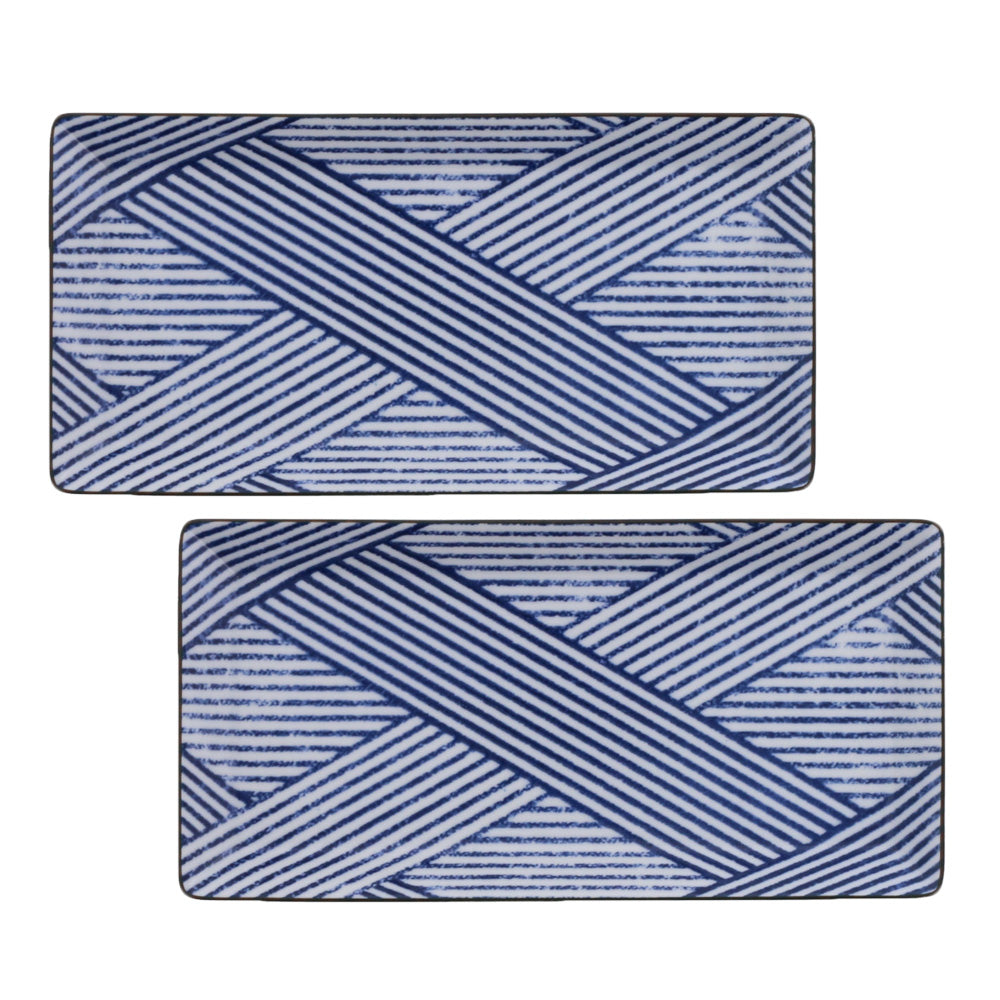 Nijimi Sometsuke Blue Rectangular Appetizer Plates Set of 2 - Shimakoushi