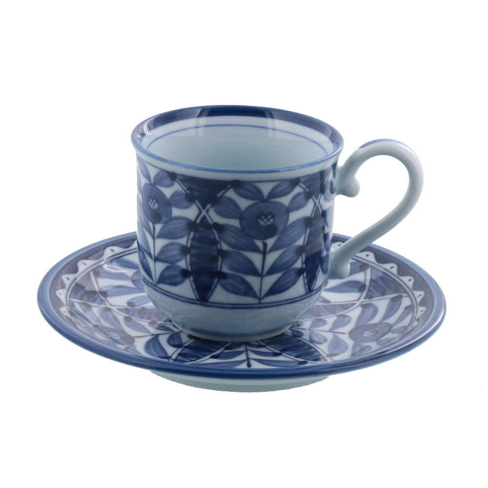 Pottery Cappuccino Cup and Saucer, Blue and White 