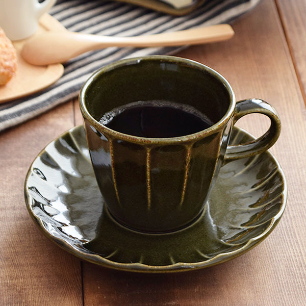 Shinogi Coffee Cup and Saucer Set of 2 - Olive