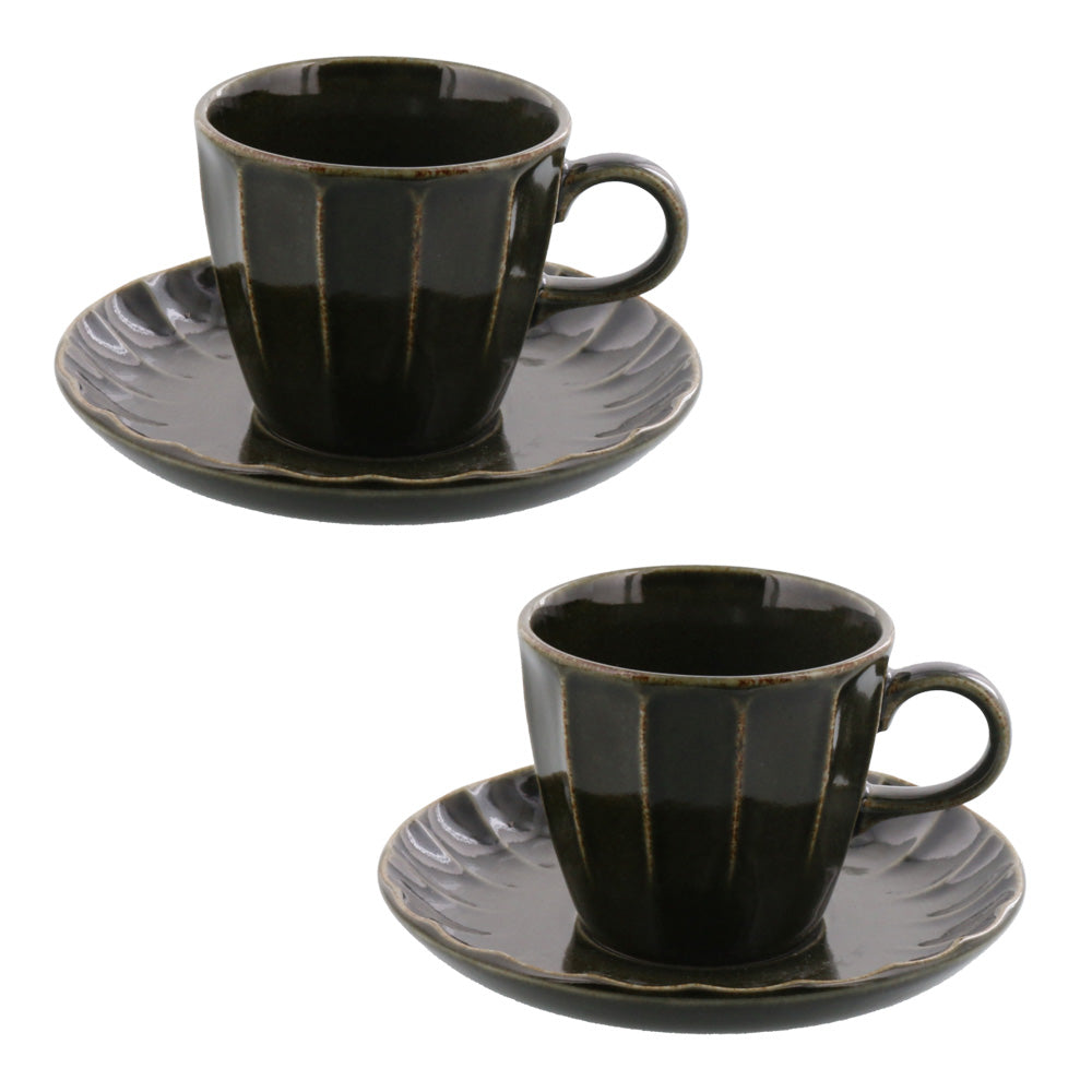 Shinogi Coffee Cup and Saucer Set of 2 - Olive