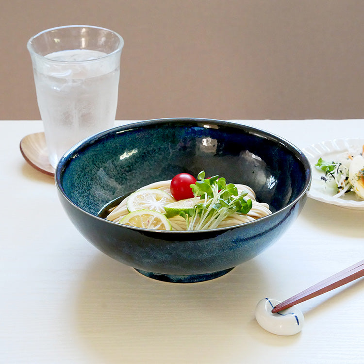 43.1 oz Wide Mouth Ramen, Donburi Bowl with Chopsticks - Sapphire Navy Blue (Youhen Kon)