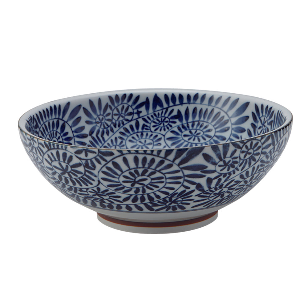 Large 51 oz Wide Mouth Ramen, Donburi Bow Indigo Octopus Arabesque (Aizome Tako Karakusa)