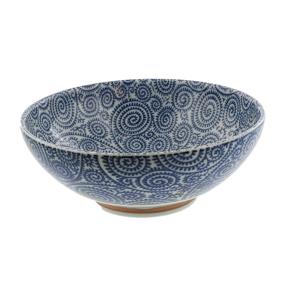 Large 51 oz Wide Mouth Ramen Noodle, Donburi Bowl Blue and White Octopus Arabesque (Kosome Tako Karakusa)