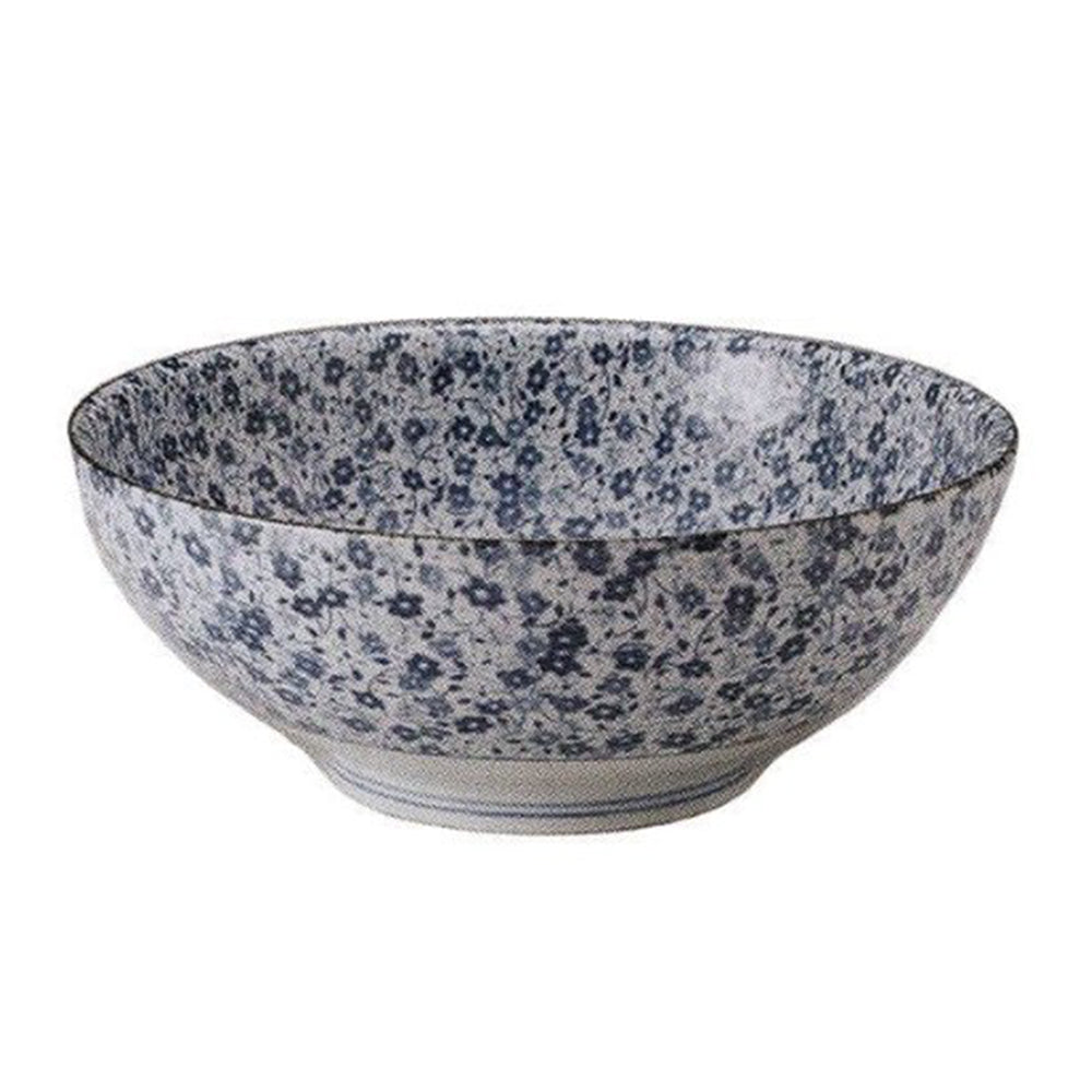 Large 51 oz Wide Mouth Ramen, Donburi Bowl Indigo Floral (Aizome Kobana)