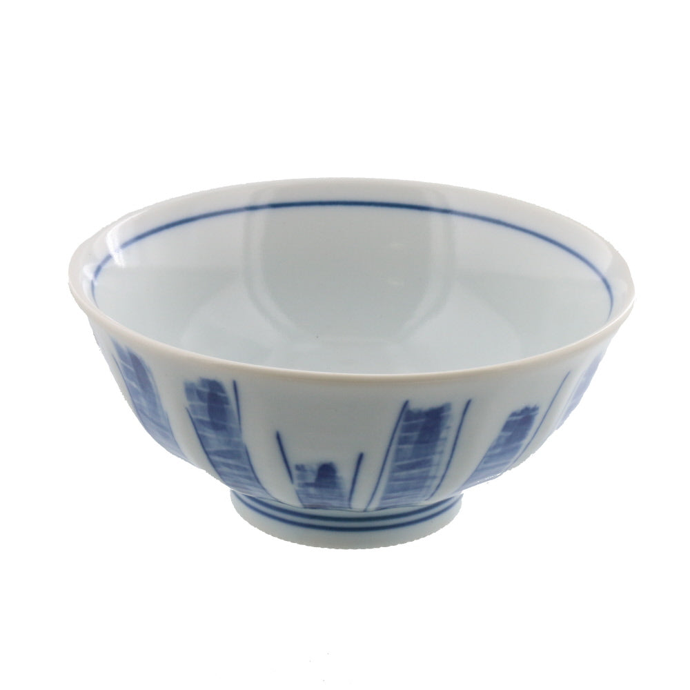 Larger Rice Bowl Set of 4 Japanese Retro Design White x Blue