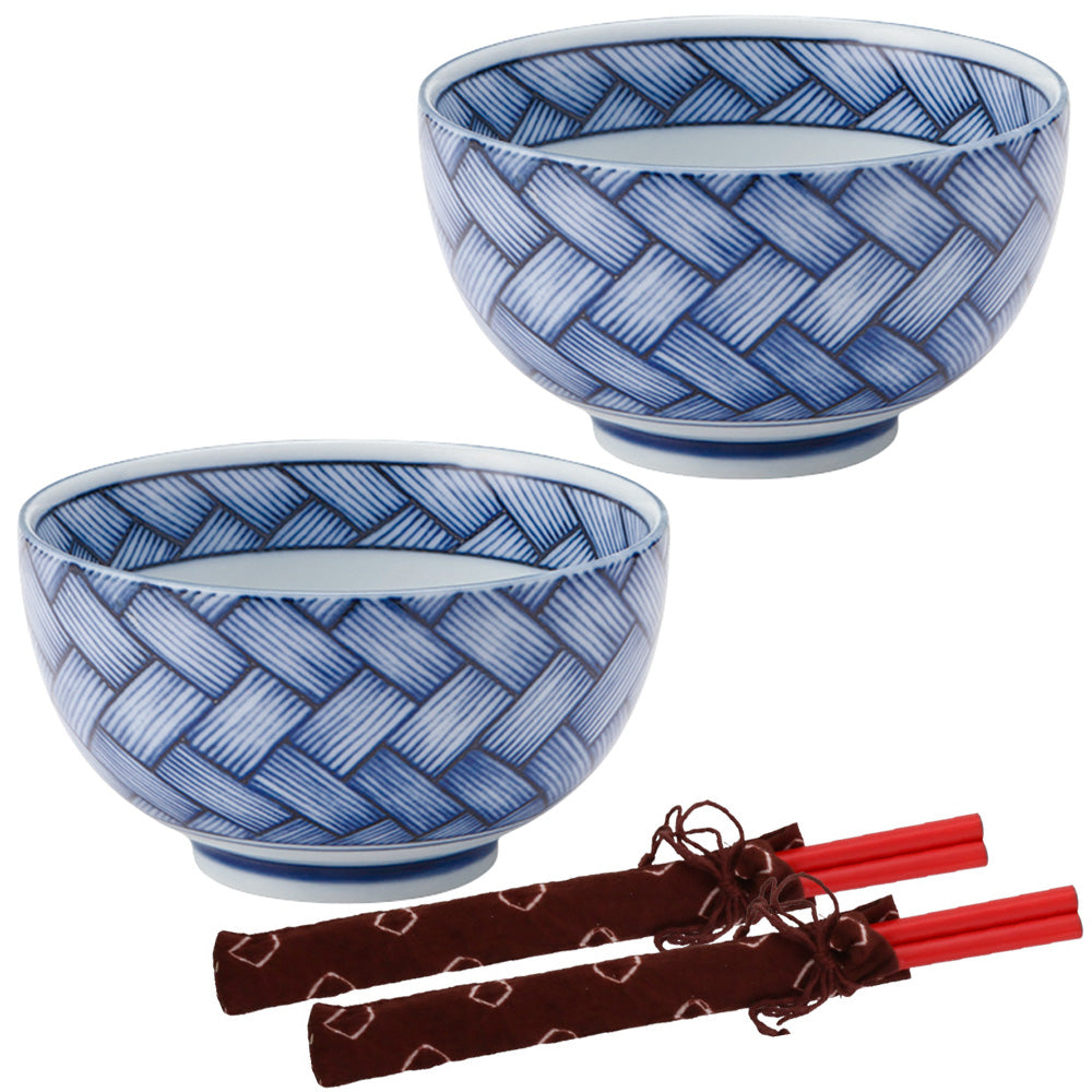 Ajiromon Multi-Purpose Donburi Bowl with Chopsticks Set of 2