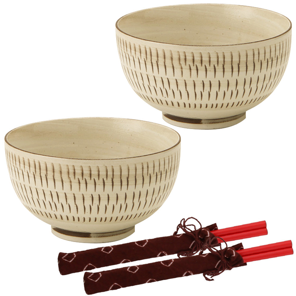 Traditional Multi-Purpose Donburi Bowl with Chopsticks Set of 2- Brown