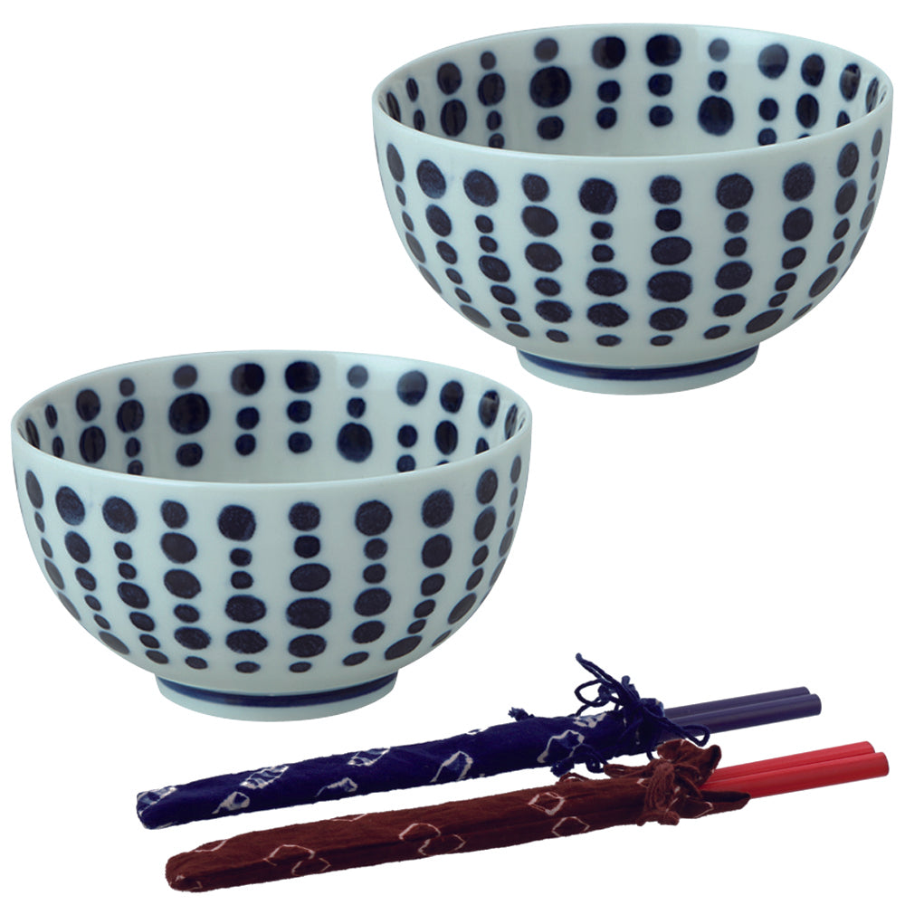 Polka Dot Multi-Purpose Donburi Bowl with Chopstick Set of 2